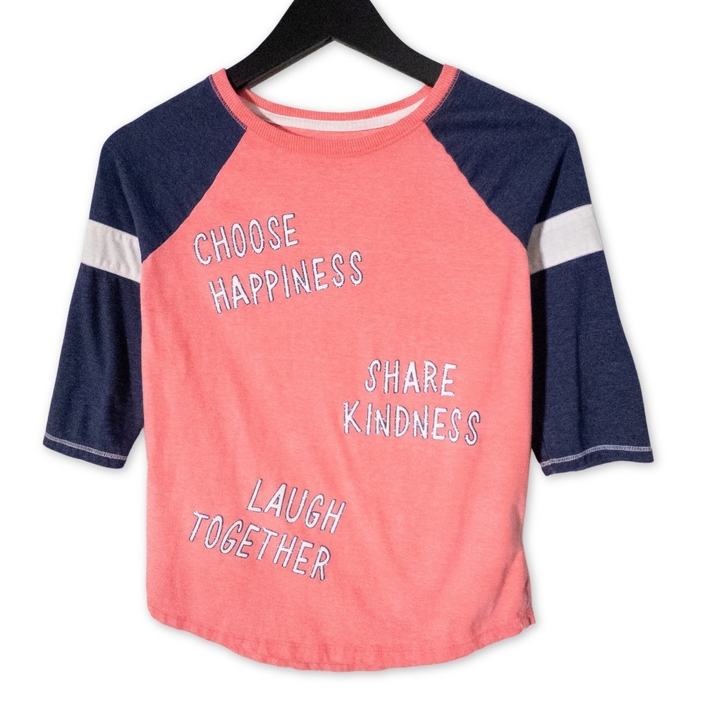 Cat & Jack 3/4 Sleeve T-Shirt Girls Large Positive Vibes Tee Tween Raglan Top